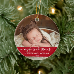 Snyggt Script Red Min första jul Baby Julgransprydnad Keramik