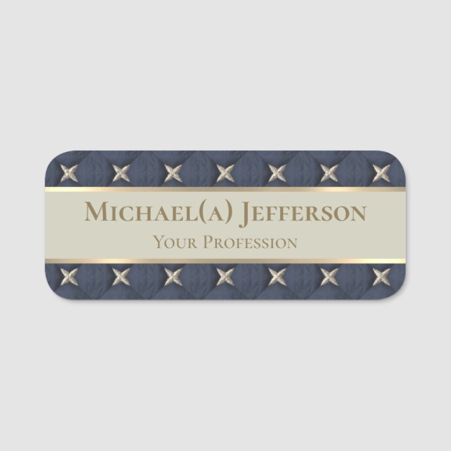 Snyggt Seven Stars Luxury Guld Blue & Unique Grått Namnbricka (Framsida)