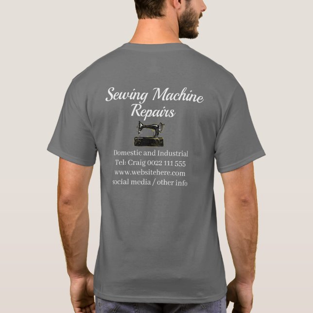 Snyggt Sewing Maskin Repair Business T-Shirt (Baksida)