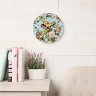 Snyggt Shabby chic  Rosa ros Flower Mönster Stor Klocka