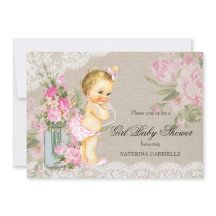 Snyggt shabby lace blommig flicka baby shower blon