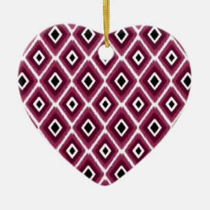 Snyggt Shock rosa Black Ikat Mönster Julgransprydnad Keramik
