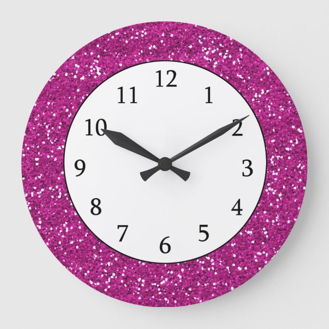 Snyggt Shock rosa Glitter Stor Klocka (Framsida)