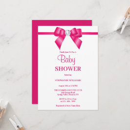 Snyggt Shock rosa Jewel Bow Baby Shower Inbjudningar