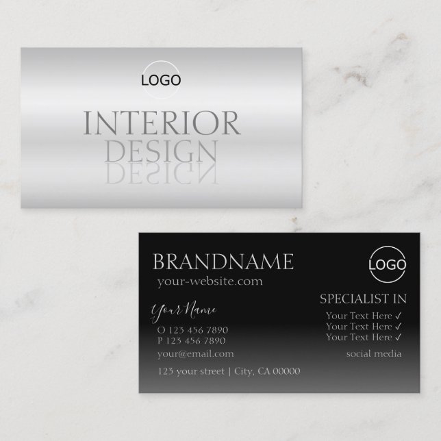 Snyggt Silver Chic Spegel teckensnitt med Logotyp  Visitkort (Fram/baksida)
