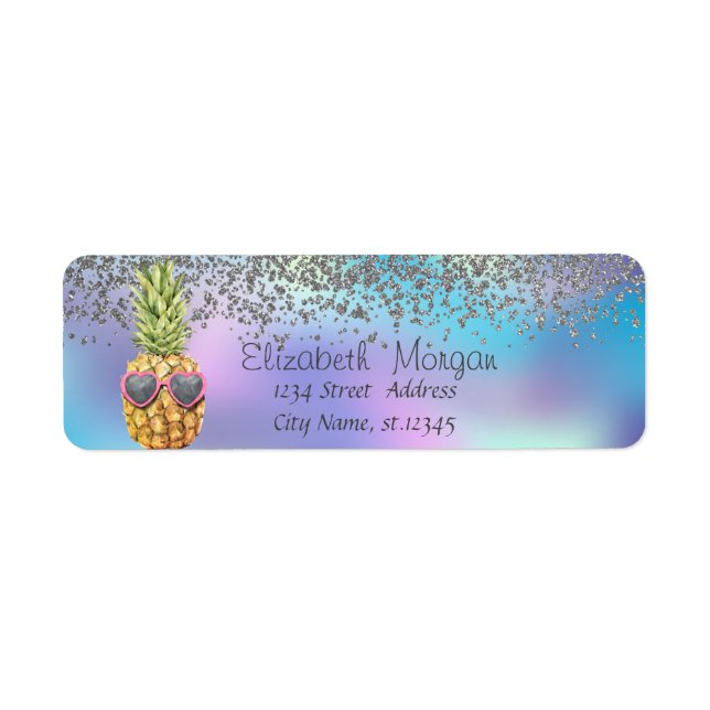 Snyggt Silver Diamonds Pineapple Holografi Returadress Etikett (Framsidan)