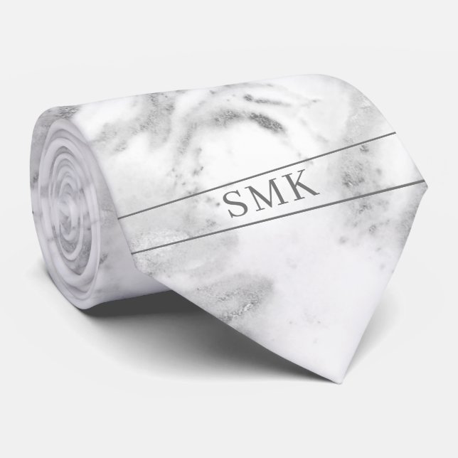 Snyggt Silver Foil Classic Grått Marble Monogram Slips (Rullad)