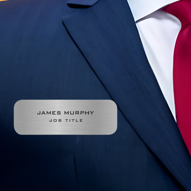 Snyggt Silver Foil Metall Brushed Namnbricka (Stylish Silver Foil Metal Brushed Name Tag)