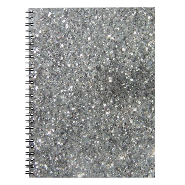 Snyggt Silver Glitter Glitz-utskrift Anteckningsbok Med Spiral (Framsidan)