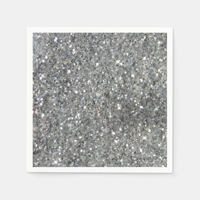 Snyggt Silver Glitter Glitz-utskrift Pappersservett (Framsidan)