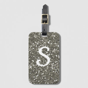 Snyggt Silver Glitter Monogram - första början Bagagebricka