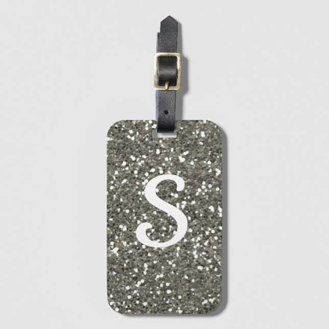 Snyggt Silver Glitter Monogram - första början Bagagebricka (Framsida vertikal)