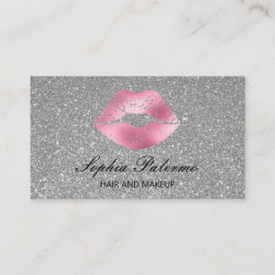 Snyggt Silver Glitter och Rosa Läppar Visitkort