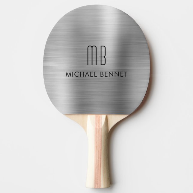 Snyggt Silver Grått Metallic Monogram Namn Pingisracket (Framsidan)