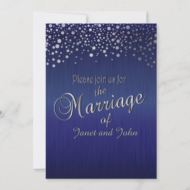 Snyggt Silver-konfetti-punkter| Sapphire Blue Inbjudningar (Baksida)