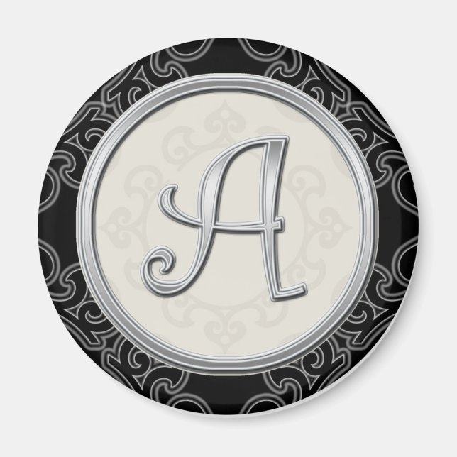 Snyggt Silver Monogram Initial A Magnet (Framsidan)