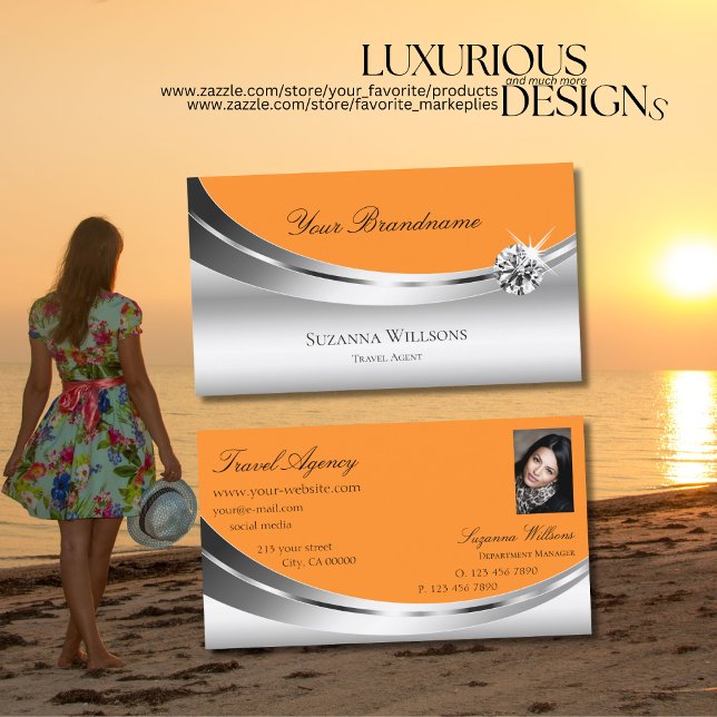 Snyggt Silver Orange med Photo Gnistra Diamond Visitkort (Skapare uppladdad)