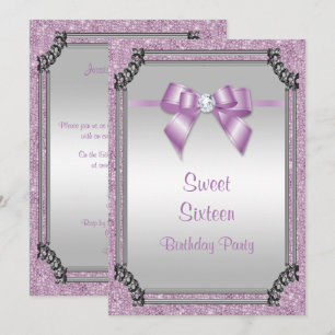 Snyggt Silver Ram & Lilac Posh Gem Bow Sweet 16 Inbjudningar