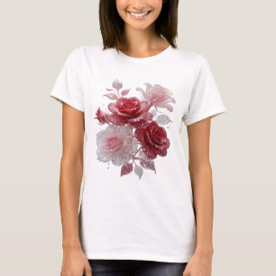 Snyggt Silver Röda och rosa rosor med diamanter T Shirt