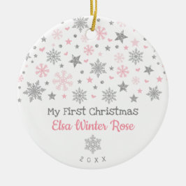 Snyggt Silver Rosa Snowflake Baby Första jul Julgransprydnad Keramik