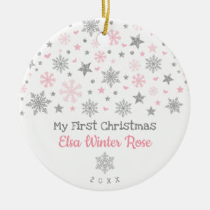 Snyggt Silver Rosa Snowflake Baby Första jul Julgransprydnad Keramik