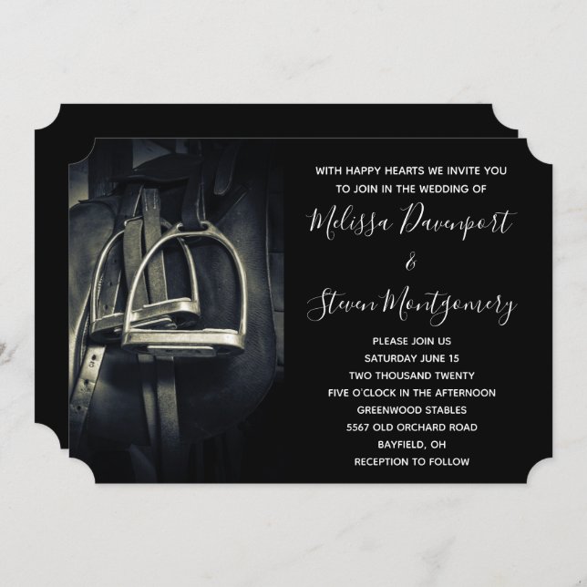 Snyggt Silver-stirups on English Riding Saddle Inbjudningar (Fram/baksida)