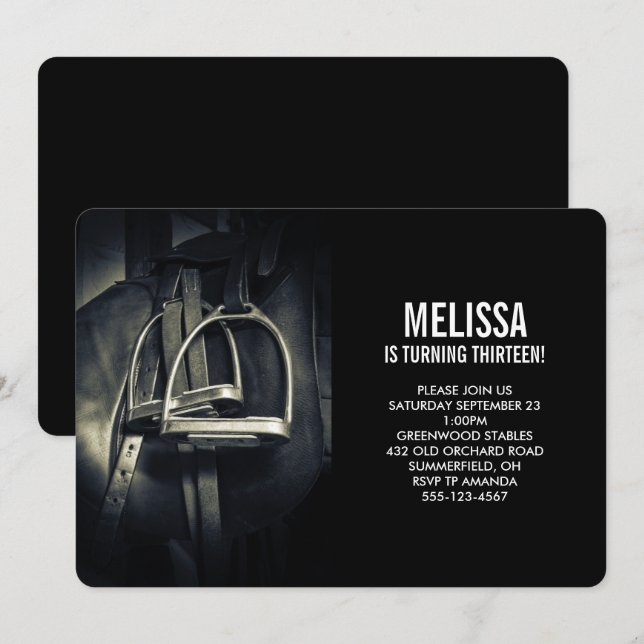 Snyggt Silver-stirups on English Riding Saddle Inbjudningar (Fram/baksida)