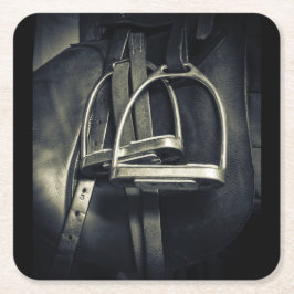 Snyggt Silver-stirups on English Riding Saddle Underlägg Papper Kvadrat