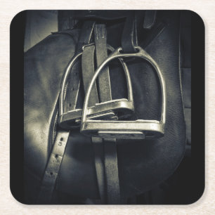 Snyggt Silver-stirups on English Riding Saddle Underlägg Papper Kvadrat