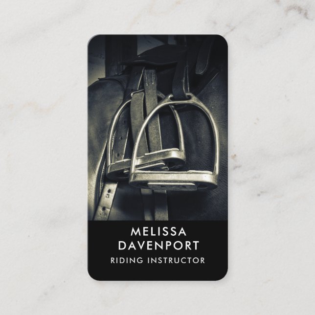 Snyggt Silver-stirups on English Riding Saddle Visitkort (Framsida)