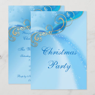 Snyggt Silver Swirls & Blue Snowflake Sparkles Inbjudningar