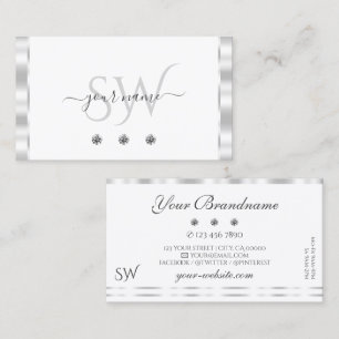 Snyggt Silver White Sparkling Diamonds Monogram Visitkort