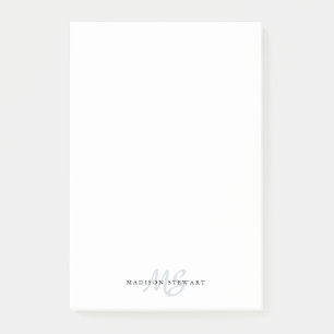 Snyggt Silvery Grått-penselskript, Monogram Cute Post-it Block