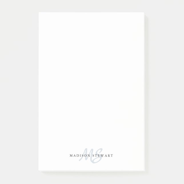 Snyggt Silvery Grått-penselskript, Monogram Cute Post-it Block (Framsida)