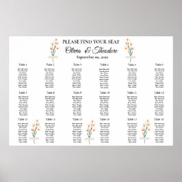 Snyggt sittdiagram för Rosa Wildblomma Bröllop Poster