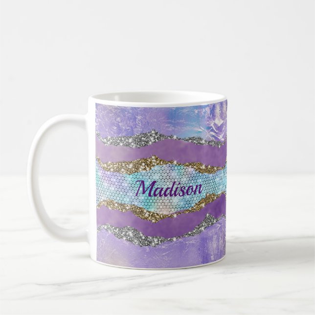 Snyggt sjöjungfru glittery Lila turkos monogram Kaffemugg (Vänster)