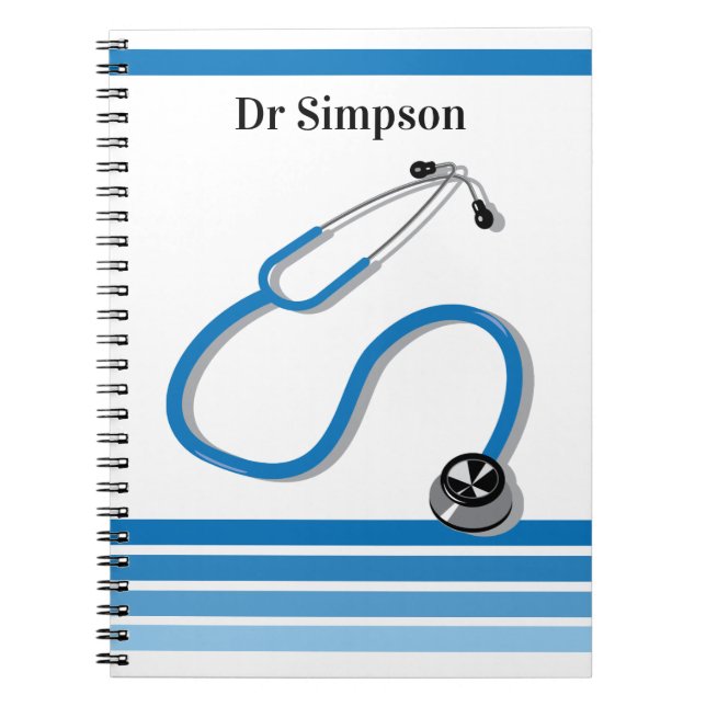 Snyggt Sjukhus Doktor eller Nurse Blue Stethoscope Anteckningsbok (Framsidan)