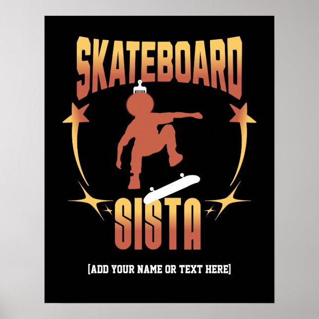 Snyggt SKATEBOARD SISTA Afro Skateboarding Anpassn Poster (Framsidan)