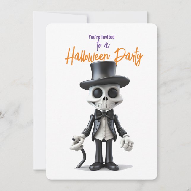 SNYGGT SKELETON I BLACK KOSTYM HALLOWEEN FEST INBJUDNINGAR (Framsida)