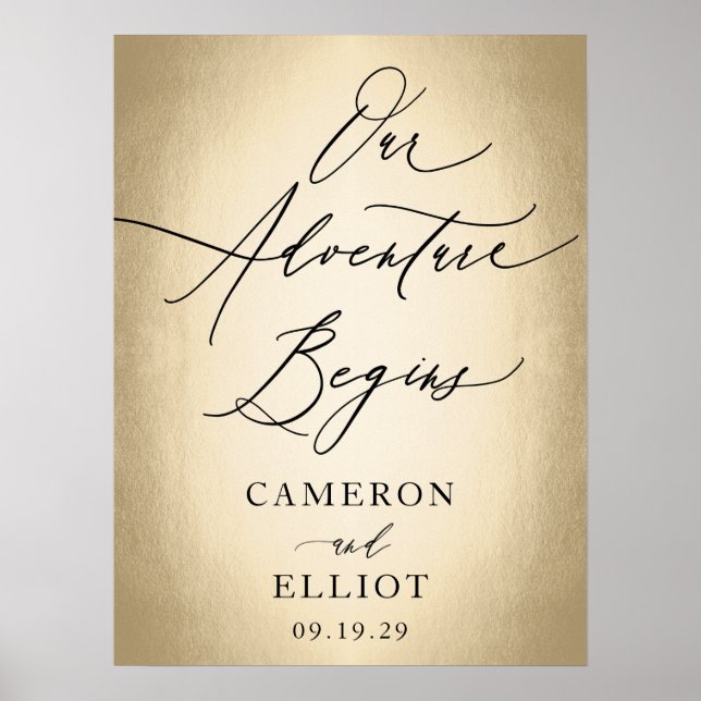 Snyggt Skript vårt Äventyr påbörjar Bröllop-tecken Poster (Framsidan)