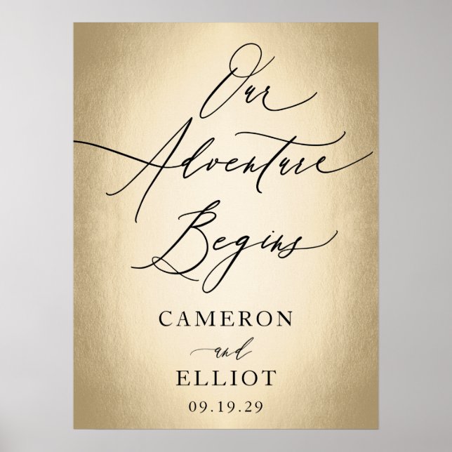 Snyggt Skript vårt Äventyr påbörjar Bröllop-tecken Poster (Framsidan)