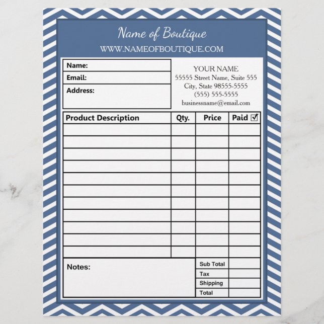 Snyggt Slate Blue Chevron Beauty Salon Order Form Brevhuvud (Framsida)