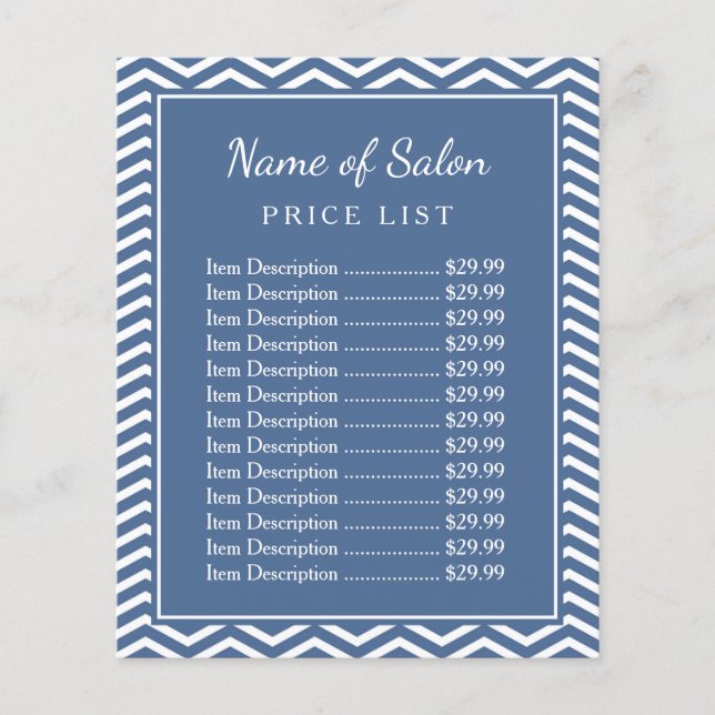 Snyggt Slate Blue Chevron Beauty Salon Pris List Flygblad (Framsidan)