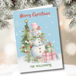 Snyggt Snögubbe (Dam) Vattenfärg Julgran Kort