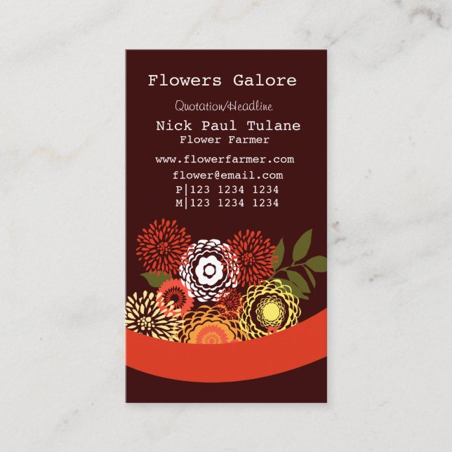 Snyggt Sommarblommor, Blommigt blommor, blommor Visitkort (Framsida)