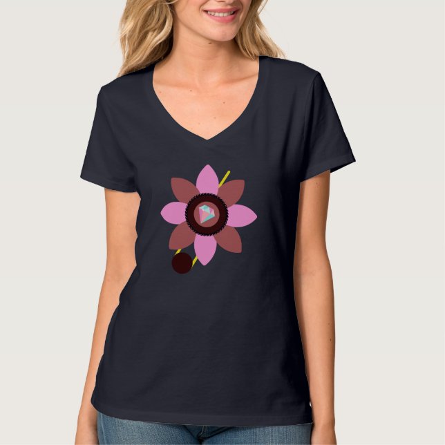 Snyggt Sommardams Rosa Brown Blommkläder T Shirt (Framsida)