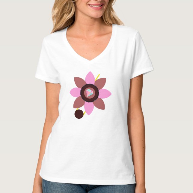 Snyggt Sommardams Rosa Brown Blommkläder T Shirt (Framsida)
