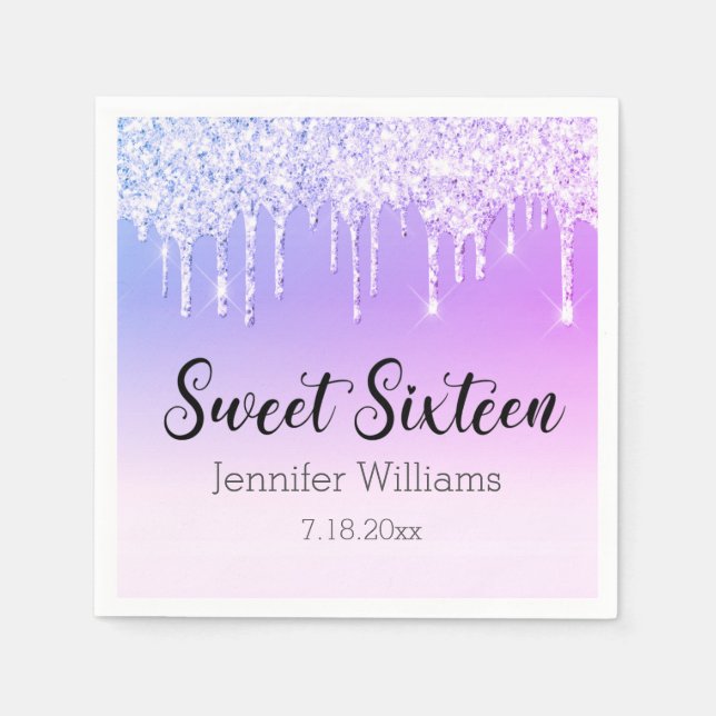 snyggt söt 16 lila silver droppar glitter pappersservett (Framsidan)