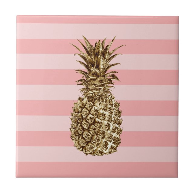 Snyggt söt giftigt guld ananas och rosa rand kakelplatta (Framsidan)