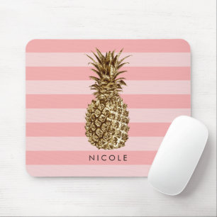 Snyggt söt giftigt guld ananas och rosa rand musmatta